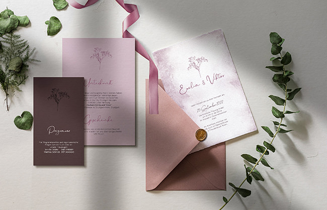 Hochzeitskarte aus Büttenpapier passend zu Hochzeit